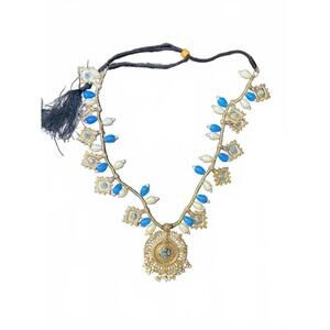Afghan Brass Necklace with Blue and White Beads